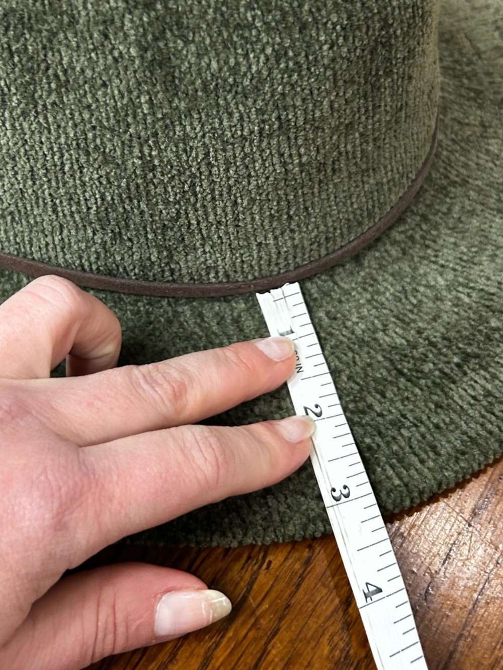Olive Green Wide Brim Hat Chenille Textured Fedora One Size Boho Western - Picture 9 of 13